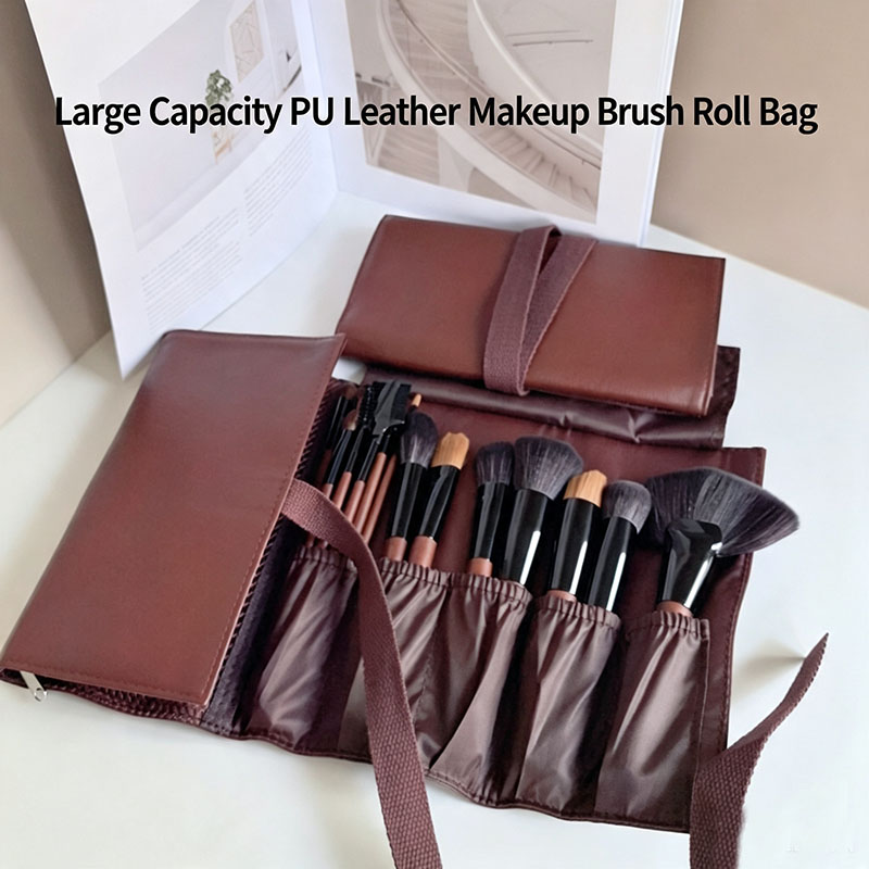 Travel Accessories Organizer Bag - Tas Gulung Kuas Makeup Kulit PU,